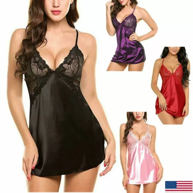 Womens Sexy Lingerie Sleepwear Nightwear Underwear Teddy Babydoll Lace  Dress Set