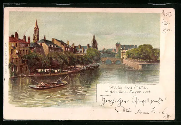 CPA illustrator Metz, partial view with Mittelbrücke 1900