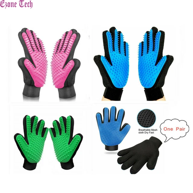 1-2 Pair Pet Hair Remover Gloves Brush Dog Cat Grooming Massage Deshedding Comb