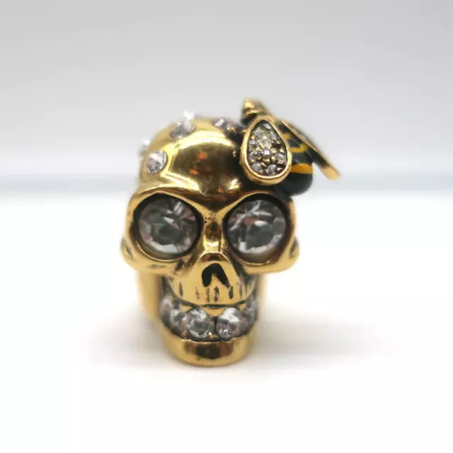 Alexander McQueen Crystal Skull & Bee Ring Gold-Plated Brass Size 5.5 2