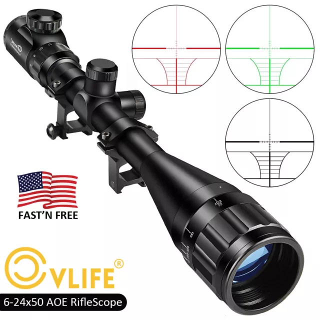 6-24x50 AOE Hunting Rifle Scope Red & Green mil-dot illuminated Optics Gun Scope