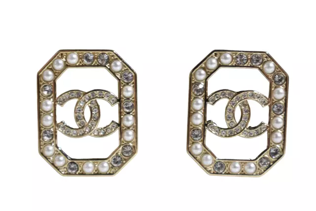 Chanel 23P Pendant Silver Crystal CC Logo Letter Statement Stud Drop  Earrings