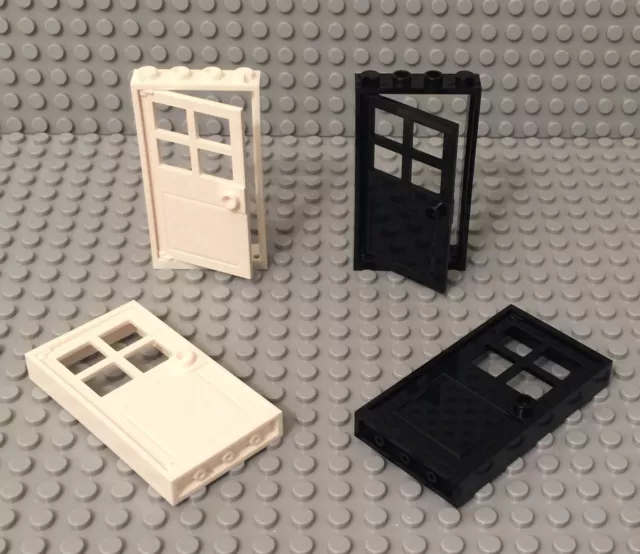 Lego 4 White / Black Door With 1x4x6 Frame / City / Friends Home Building Parts