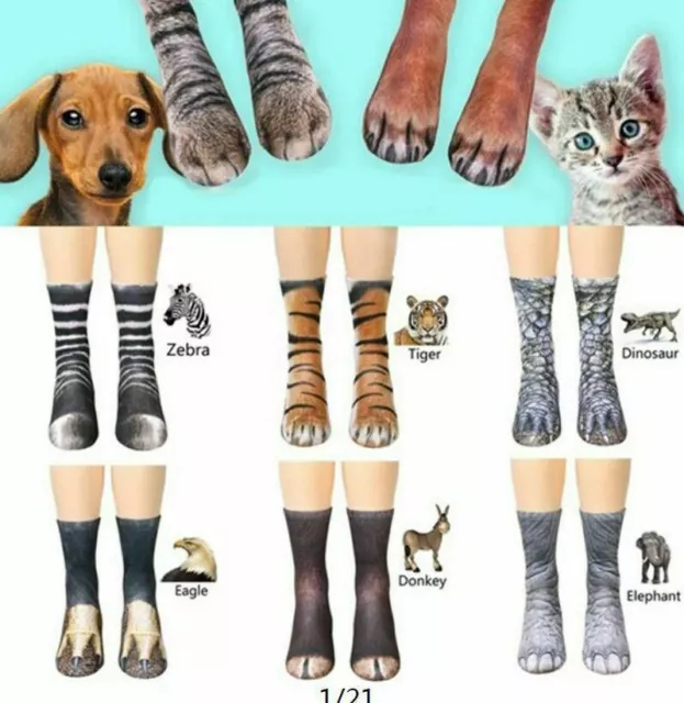 3D Print Adult Animal Paw Socks Unisex Crew Cat Long Stocks Elastic Breathable