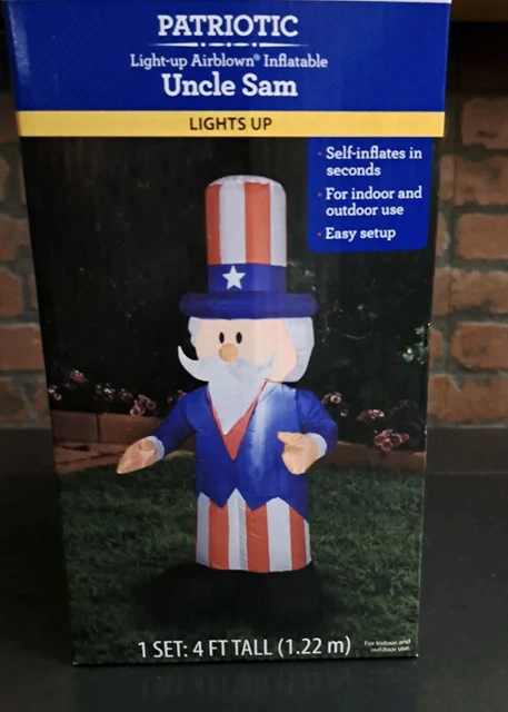 Gemmy 4ft Airblown Inflatable Patriotic Uncle Sam w/ Top Hat July 4th Ship2day