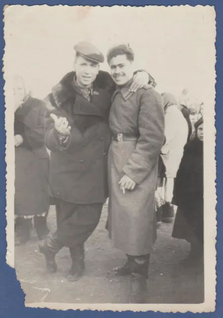 Cute Guys Hugging and Smoking Cigarettes, Tulub Boots Soviet Vintage Photo USSR