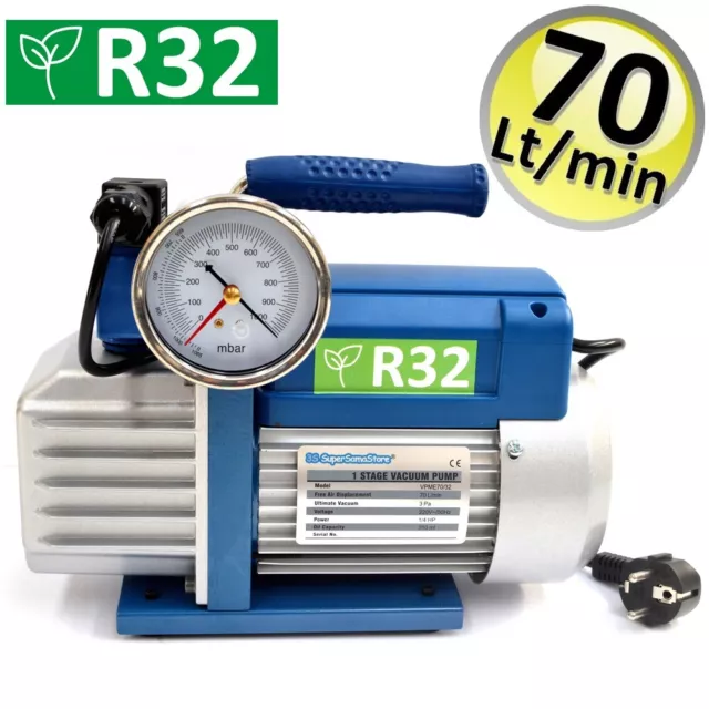 3S POMPE A VIDE professionnel FRIGORISTE 70 Lt/min avec vacuomètre pour GAZ R32