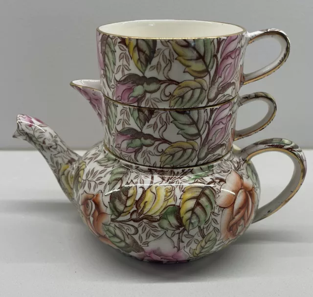 ROYAL WINTON GRIMWADES WINIFRED CHINTZ STACKING TEAPOT CREAM SUGAR 1950S No Lid