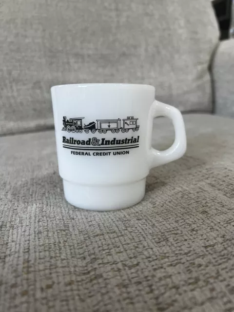 Vintage Railroad & Industrial Federal Credit Union Milk Glass Mug