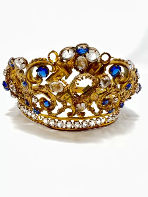 Couronne Laiton & Strass Statue Religieuse  XIX EME Antique Crown 19 th N3