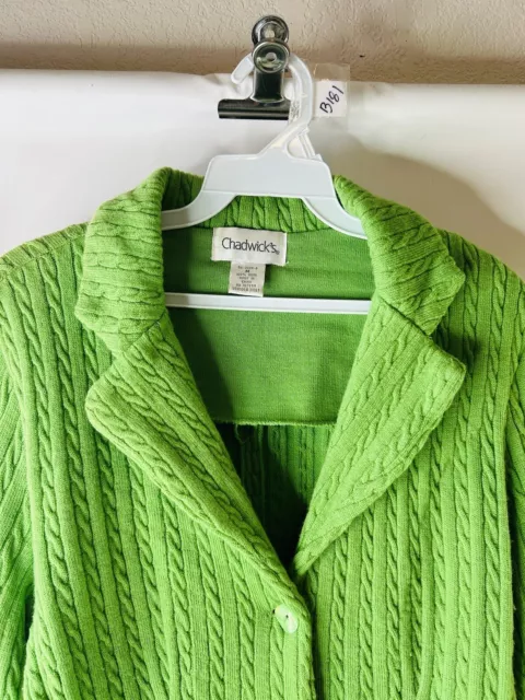 VTG 90S WOMENS Medium Wool Cable Knit Cardigan Sweater Blazer Green ...