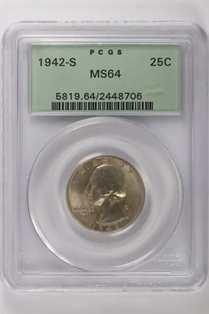 1942-S Washington Silver Quarter PCGS MS64 OGH 25c