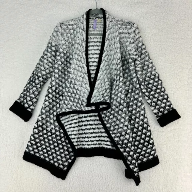 Alya Women's Black White Knit Long Sleeve Open Waterfall Cardigan Size Small