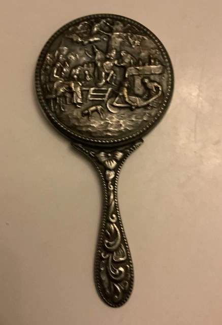 Vintage Hand Held Mirror Hans Jensen Denmark Silver Plate