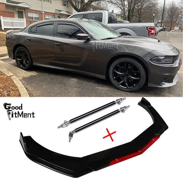 For Dodge Charger SRT RT Car Front Bumper Lip Spoiler Splitter+ Strut Rods Black
