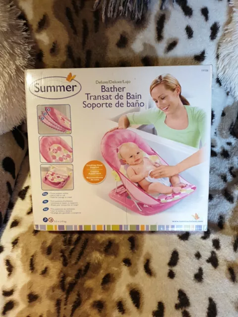 Summer Deluxe Baby Bather Bath Seat Pink 3-Position Recline Foldable