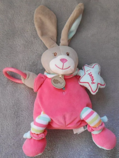 Doudou peluche Babynat' Pantin d'Activités Lapin Stella Rose Pouet Etoile -D289