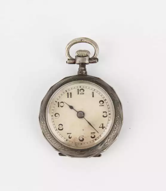 Silberne Damentaschenuhr mit Blüten um 1900  defekt