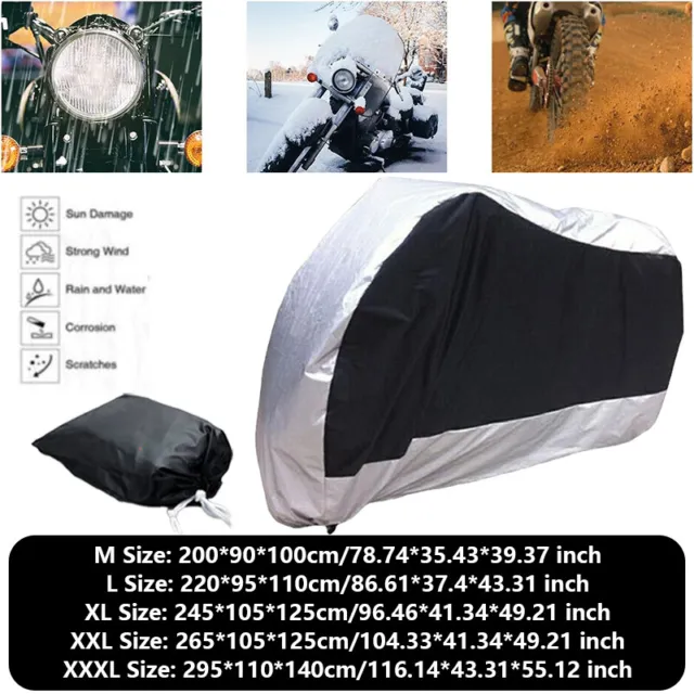 Motorcycle Cover Waterproof Outdoor Motorbike All-Weather Protection, Large  (90 Inch)