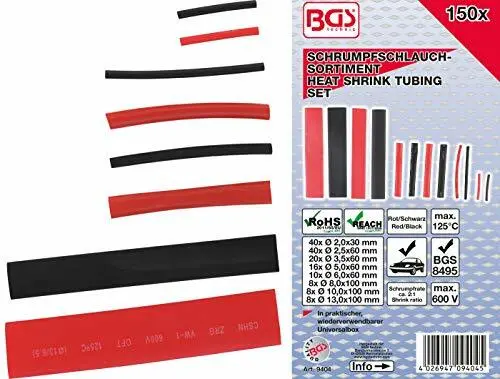 Bgs 9404 assortimento di tubo termoretraibile | Rosso/Nero | 150 PZ. (p9Y)