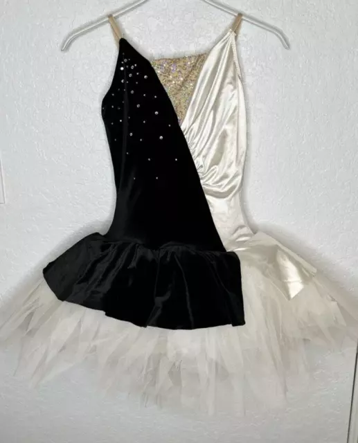 Curtain Call Dance Costume C387 Size AME  Black Cream Embellished Stretch Tutu