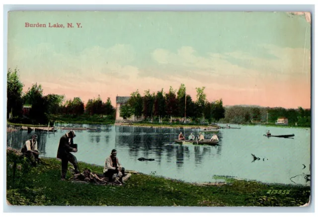 c1910's Burden Lake People On Boat Scene New York NY Unposted Vintage Postcard