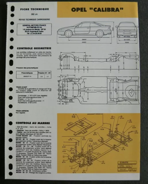 Fiche technique automobile carrosserie OPEL CALIBRA