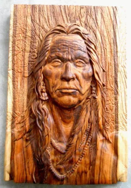 wood carved Indian Native American man spirit wooden Tribal face wall art  decor