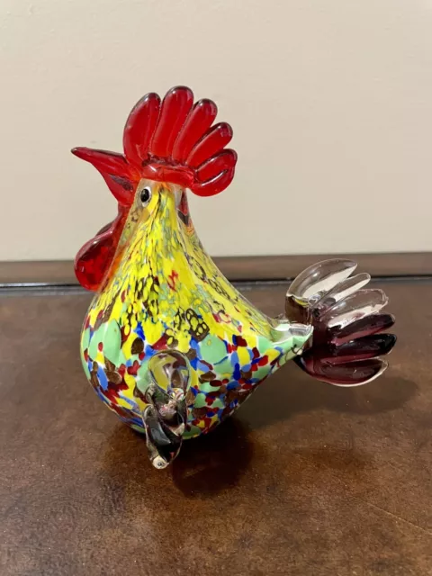 Rooster Chicken Murano Style Figurine Hand Blown Art Glass