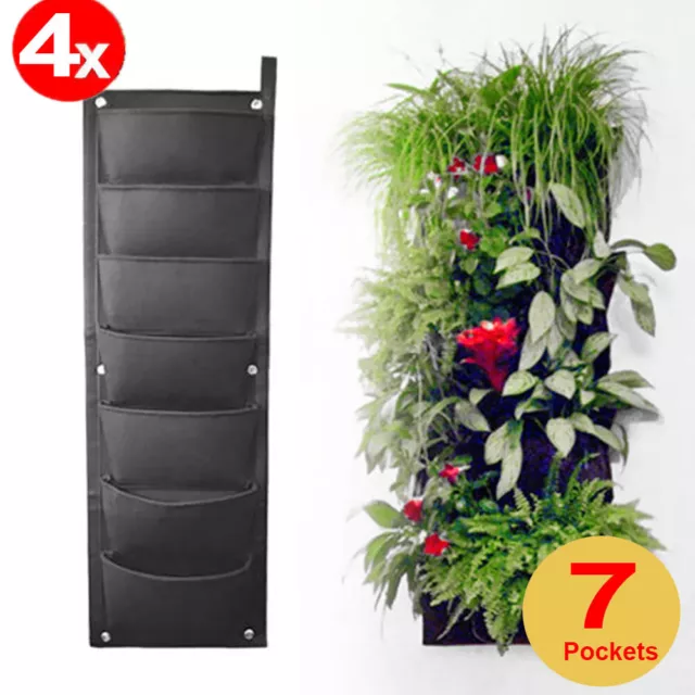 4X 7 Pockets Planter Outdoor Vertical Garden Wall Planting Hanging Bag for Herbs