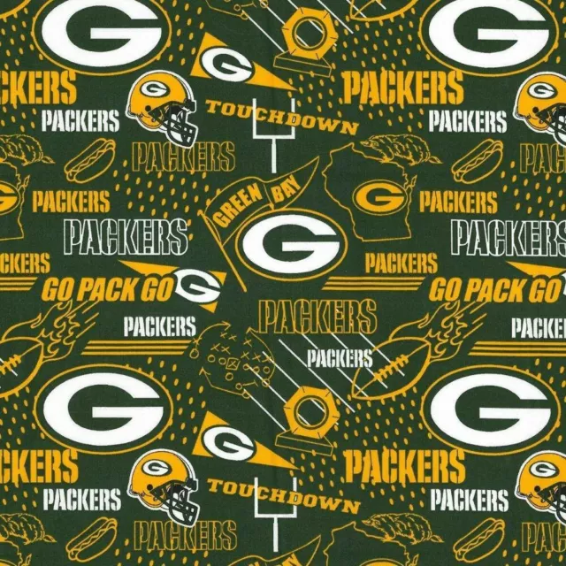 NFL GREEN BAY PACKERS PRINT 100% COTTON HOMETOWN FABRIC FULL YARD 36" x 44" NEW