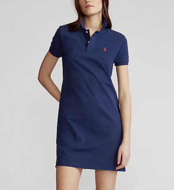 Ralph Lauren Donna TG M Abito polo in pique di cotone colore blu estivo