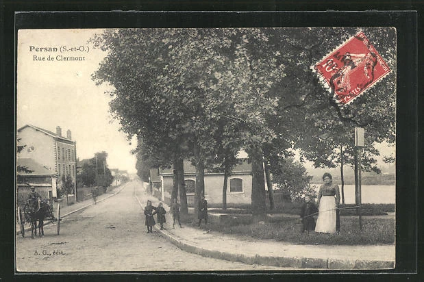CPA Persan, Rue de Clermont, vue de la rue