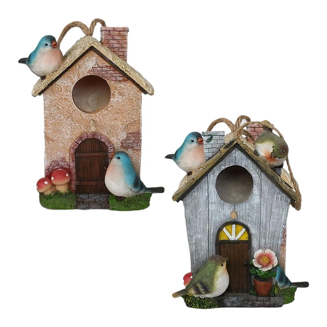 Nichoir à Oiseaux D'extérieur En Résine – Décoration De Jardin Colorée – Pour Colibris, Merles Bleus – Environ 13x7x17 Cm