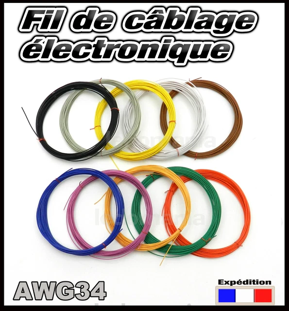 awg34/5# fil câblage modélisme Ø0,5mm bobine de 5m -- plusieurs couleurs dispo