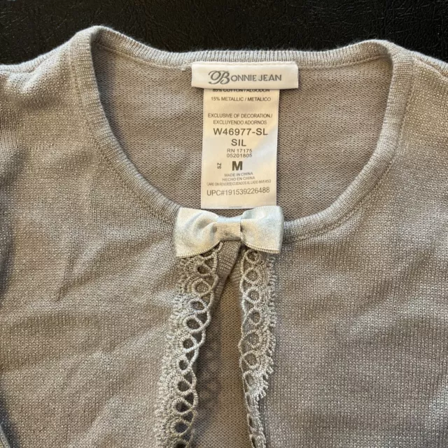 Girls Bonnie Jean Size Medium Cardigan Sweater Cropped Metallic Special Occasion 2