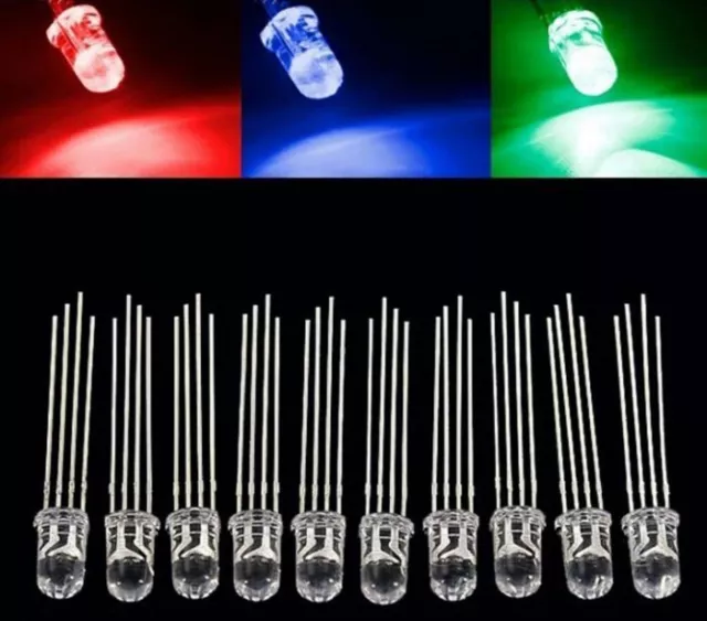 10 x 5mm RGB Common Cathode 4 Pin Water Clear LED Rainbow