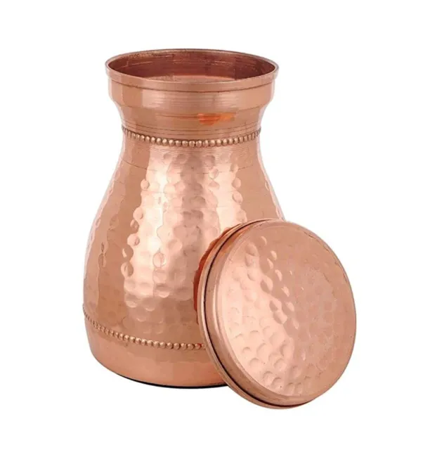 Hammered Bedroom Copper Pot Jar Bottle Handmade Genuine Vedic Carafe For Health