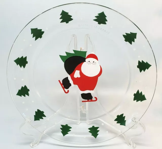 Vintage ARCOROC Santa on Skates Salad Dessert Plate(s) Christmas Trees France