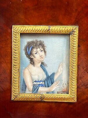 Rare Early 19th Century French Neoclassical Miniature Painting in Mahogany frame 2