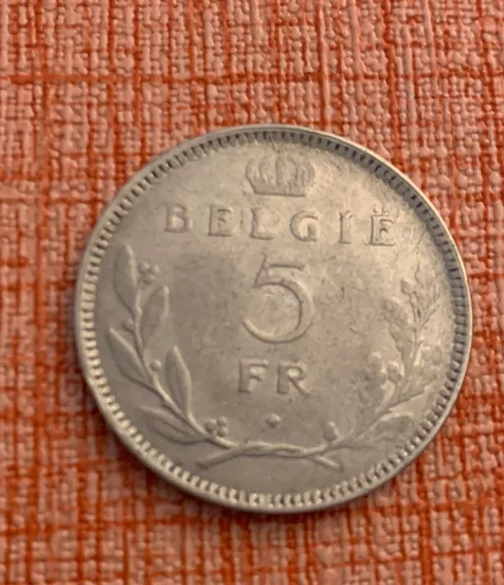 Belgium, 5 Francs 1936, Belgie, 12g, as shown.