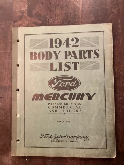 Original 1942 Ford Passenger Cars Commercial and Truck Body Parts List Catalog