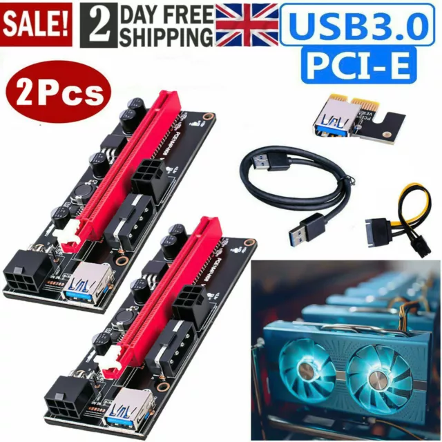 2X PCI-E Riser Card PCIe 1x to 16x USB 3.0 Data Cable Bitcoin Mining UK VER009S