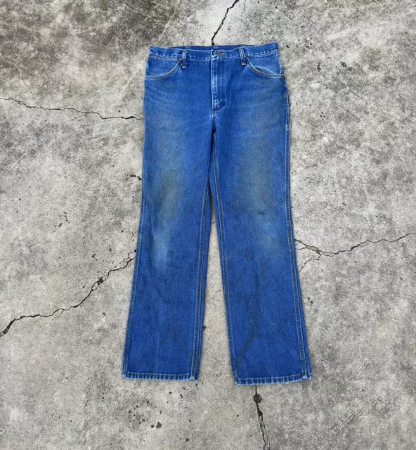 34 x 31 FIT True Vtg 70s CLEAN WRANGLER RAW INDIGO DARK  DENIM Jeans MADE IN USA