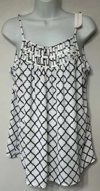 New York & Co Sleeveless Blouse Women’s Size XL navy  white New With Tags