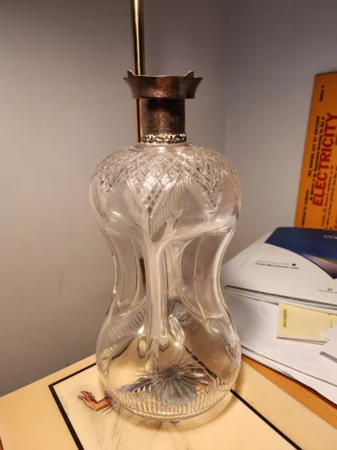 Antique Sterling British hallmark pinch squeeze bottle Cut blown Glass Decanter