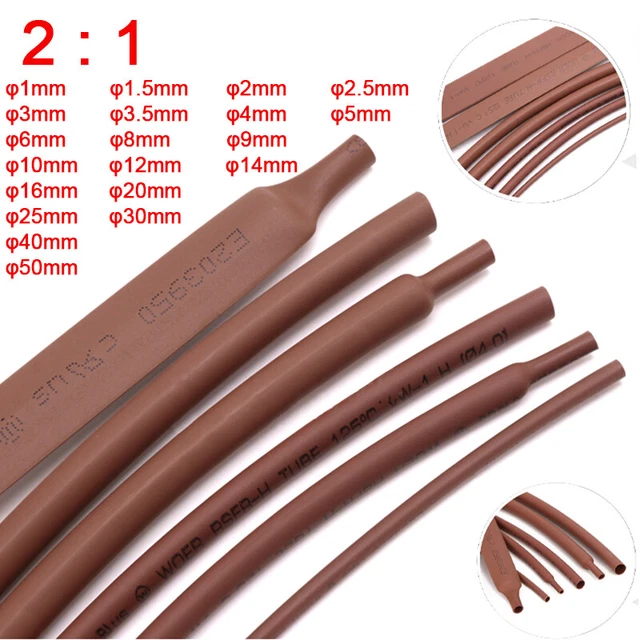 BROWN HEAT SHRINK TUBING - 1.5mm - 50mm CABLE HEATSHRINK SLEEVING CAR 2:1 RATIO