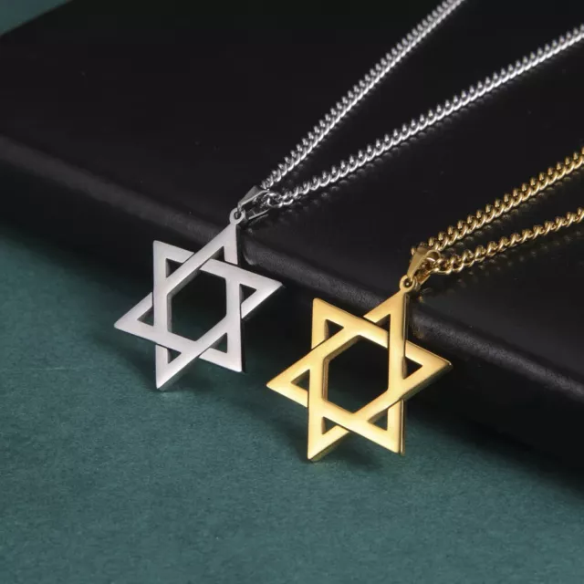 Hot！amaxer David Star Pendant Necklace Israeli Jewish Stainless Steel Gift