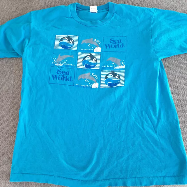 Vintage Sea World Shirt Blue Shamu Show Orca Killer Whale Colorful