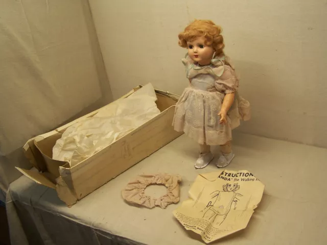 vintage wanda walking doll with paperwork and box